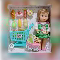 لعبة عروسة مع عربة تسوق سوبر ماركت -F-03-01