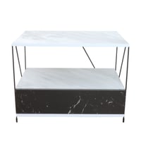 طاولة جانبية رفين ودرج - أبيض وأسود