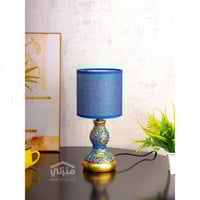 اباجورة سراميك مربعة بنقوش ذهبية لون أزرق - F-01-0...