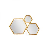 مجموعة من 3 قطع من مرايا الحائط بشكل سداسي وإطار ذ...