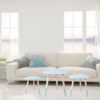 طقم طاولة قهوة خشب 3 قطع أنيقة – لون تيفاني