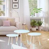 طاولات خشب جانبية مستديرة 3 قطع – لون تيفاني