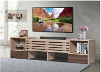 طاولة تلفزيون خشب ماليزي متحركة لون خشبي