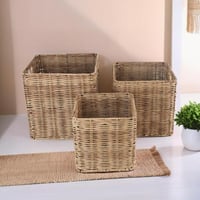 طقم سلال تنظيم من الخيزران 3 قطع بشكل مربع