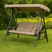 أرجوحة جلسات خارجية 3 مقاعد مع مظلة – لون بيج أنيق