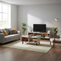 طقم طاولة تلفزيون 150 سم مع أرفف خشب ماليزي وطاولة...