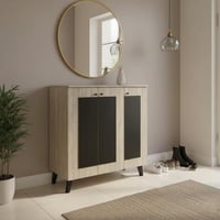 خزانة أحذية 3 درفات خشب ماليزي 4 أدوار - بيج واسود