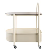 عربة خدمة متحركة دورين سطح زجاجي - بيج