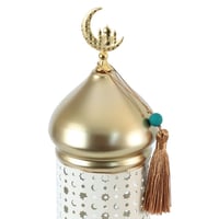 فانوس رمضان معدني مع إضاءة جميلة – لون أبيض وذهبي