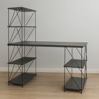 طاولة مكتب مع أرفف جانبية - رمادي