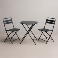 طقم طاولة دائرية مع 2 كراسي معدن قابلة للطي - اسود