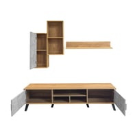 طاولة تلفزيون خشب 180 سم مع ستاند وأرفف جدارية - خ...