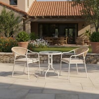 طقم طاولة حديقة دائرية بسطح زجاج مع 2 كراسي جلوس –...