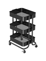 عربة تخزين 3 أدوار مع عجلات متحركة لون أسود