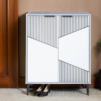 خزانة أحذية بابين خشب ماليزي - رمادي وأبيض