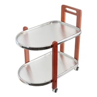 عربة خدمة متحركة دورين سطح زجاجي - بني وفضي