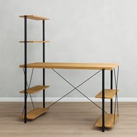 مكتب مع وحدة رفوف - خشبي فاتح