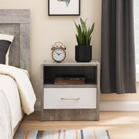 طاولة السرير خشب ماليزي درج واحد مع رف لون رمادي و...