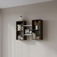 رفوف خشب جدارية 2 دور لون بني غامق وابيض - صناعة م...