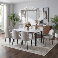 طاولة طعام رخام فاخرة 8 مقاعد مخمل - رمادي