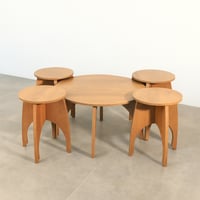 طقم طاولات قهوة خشبية فاخرة – طاولة وسط دائرية + 4...