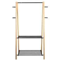 ستاند حامل ملابس خشب مع رفين تخزين