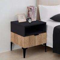 كومودينو درج ورف - أسود وخشبي