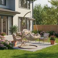 كرسي أرجوحة راتان معلق للحديقة - لون رمادي