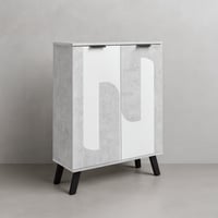 خزانة أحذية بابين خشب ماليزي – رمادي فاتح وأبيض