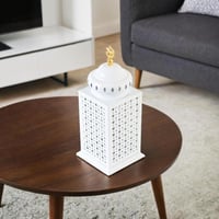 فانوس رمضان معدني مودرن مع إضاءة ليد - ابيض واسود