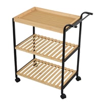 عربة تقديم خشب 3 طبقات مع مقبض وعجلات متحركة