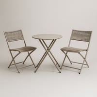 طقم كراسي حديقة مع طاولة دائرية - بيج