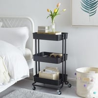 عربة تخزين 3 أدوار مع عجلات متحركة لون أسود