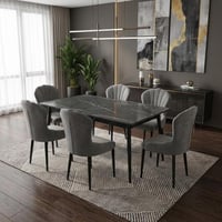 طاولة طعام أنيقة بديل الرخام مع 6 كراسي جلوس مريحة...