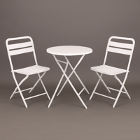 طقم طاولة دائرية مع 2 كراسي معدن قابلة للطي - ابيض