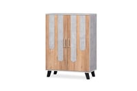 خزانة أحذية بابين - رصاصي وخشبي