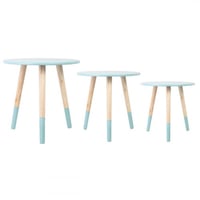 طاولات خشب جانبية مستديرة 3 قطع – لون تيفاني