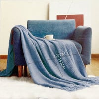 بطانية رمية كنب محبوكة لون أزرق مقاس 127*152 سم-O-...