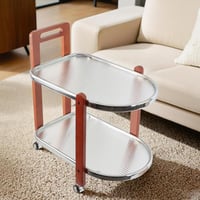 عربة خدمة متحركة دورين سطح زجاجي - بني وفضي