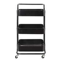عربة تخزين 3 أدوار مع مقبض وعجلات متحركة لون أسود