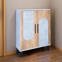 خزانة أحذية بابين خشب ماليزي - رمادي وخشبي