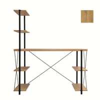 مكتب مع وحدة رفوف - خشبي فاتح