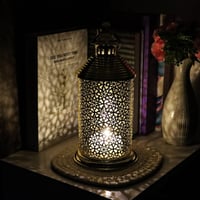 فانوس رمضاني دائري مزخرف ورود ذهبي -G-K-03-2