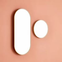 طقم مرايات جدار طولية ومستديرة بإطار ذهبي جميل A_1...