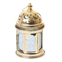 فانوس رمضاني جميل ومزخرف لون ذهبي مع إضاءة LED وصو...