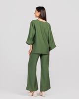 طقم كتان قطعتين - زيتي