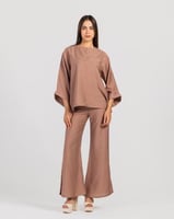 طقم كتان قطعتين - كافيه غامق