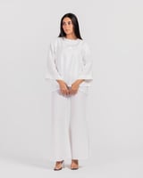 طقم كتان قطعتين - أبيض