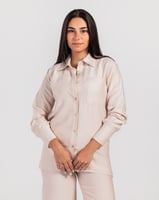 طقم كتان قطعتين بأكمام طويلة- بيج