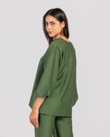 طقم كتان قطعتين - زيتي